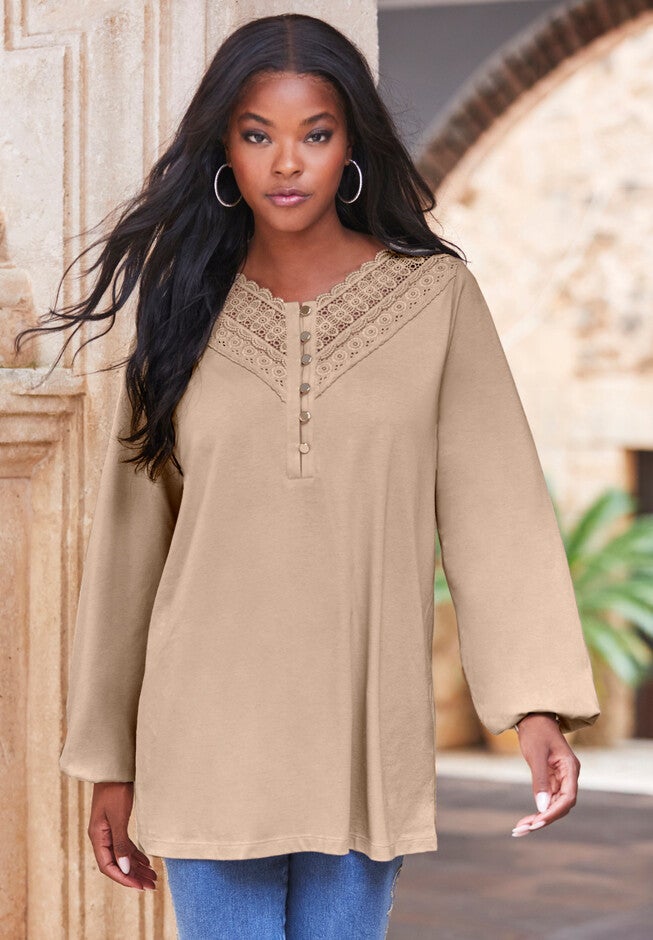 Lace Henley Top, , alternate image number 4