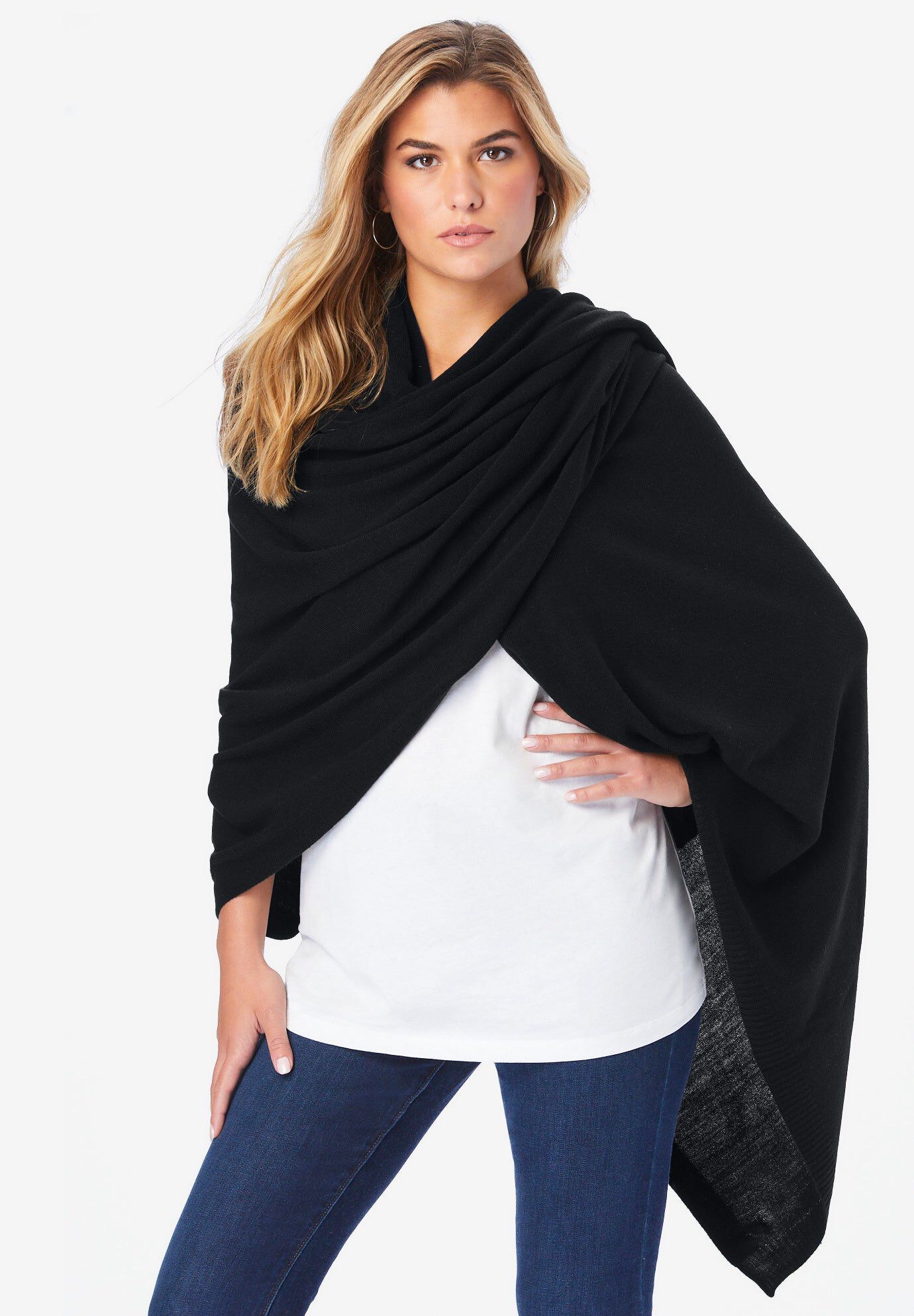 Fashionable Oversized Shawl, Black | Roaman's