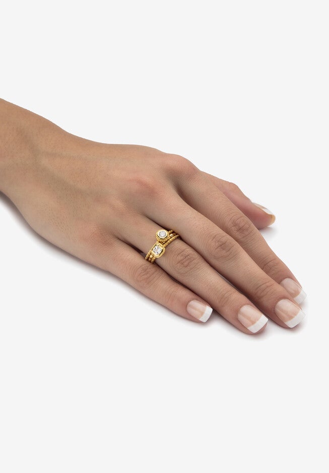 .62 Tcw 18K Gold-Plated Sterling Silver Stack 3 Piece Cubic Zirconia Ring Set, , alternate image number 2