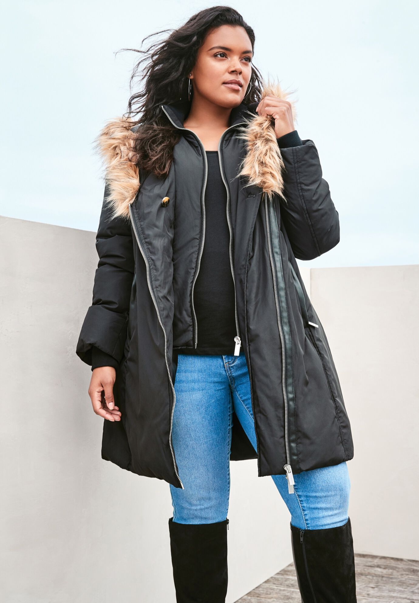 Fashionable Double Layer Puffer Coat Rich Burgundy Roaman s