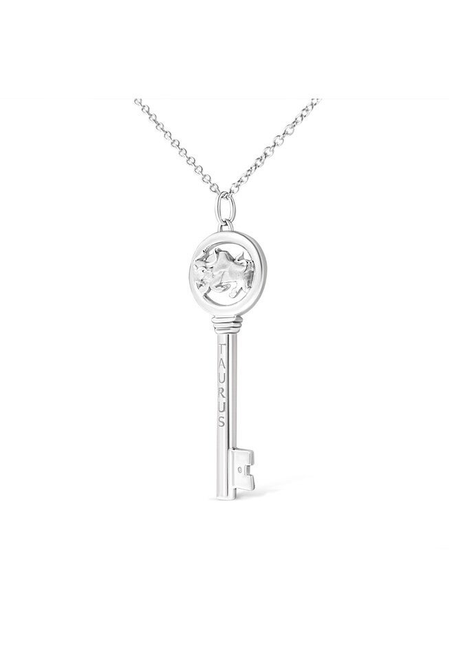 Sterling Silver Diamond Accent Taurus Zodiac Key Pendant Necklace, , alternate image number null