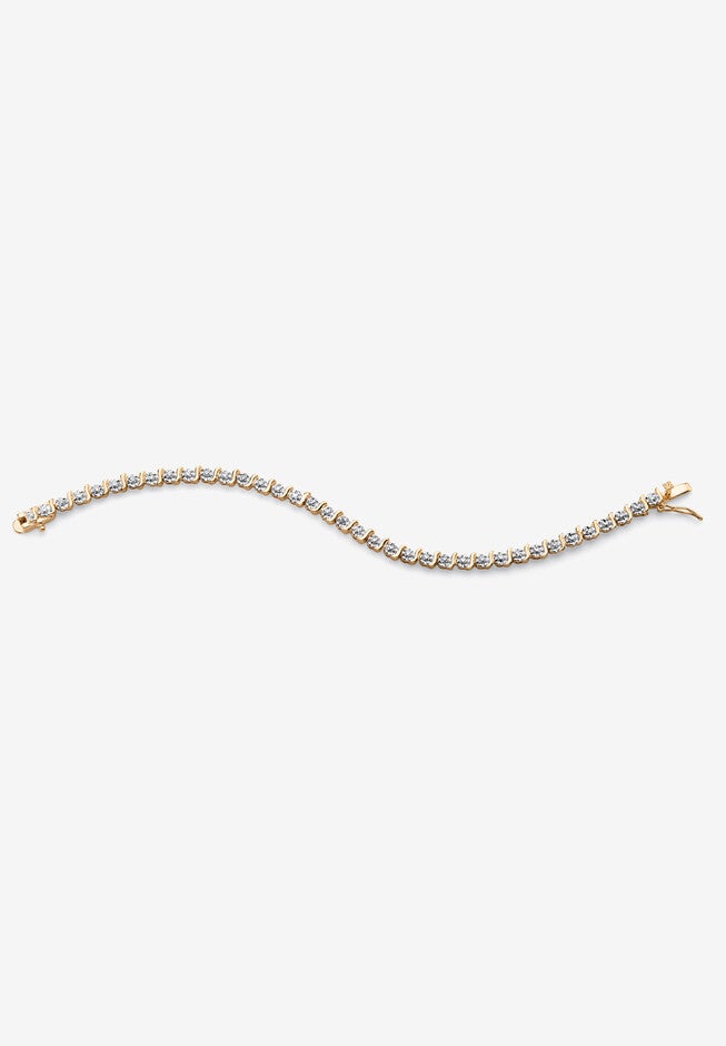 Round Diamond Accent S-Link Tennis Bracelet Yellow Gold-Plated 7.5 inches Jewelry, , alternate image number null