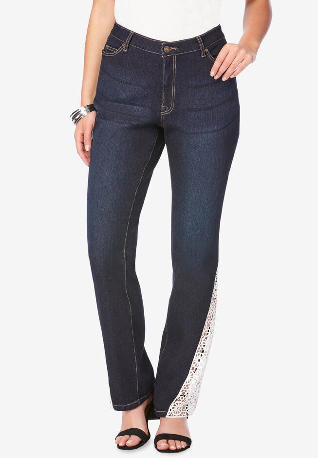 Invisible Stretch® Contour Lace-Applique Bootcut Jean, DARK WASH, hi-res image number null