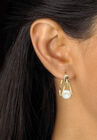 Yellow Gold Plated Sterling Silver Genuine Pearl Split Hoop Earrings, , alternate image number null