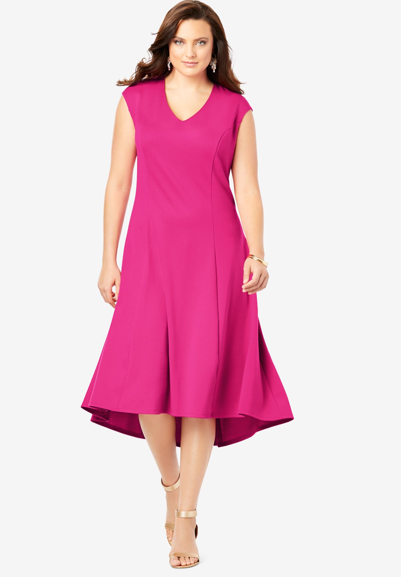 plus size pink fit and flare dress