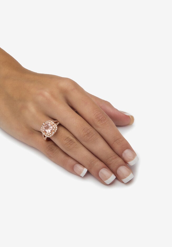 2.03 Tcw Simulated Pink Morganite And Cz Rose Gold-Plated Sterling Silver Ring, , alternate image number 2