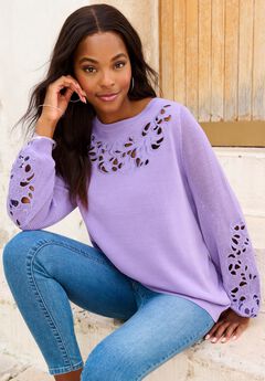 Plus Size Pullover Sweater with Cutout Detail