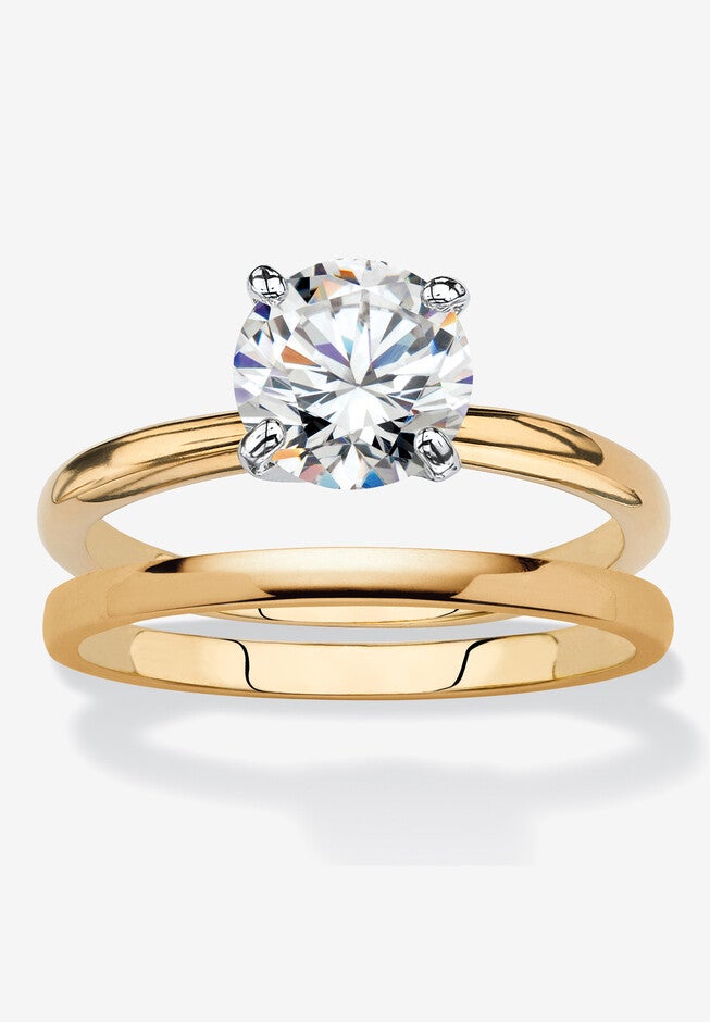 2 Cttw. Cubic Zirconia 18K Gold-Plated 2-Piece Solitaire Wedding Ring Set, GOLD, hi-res image number null