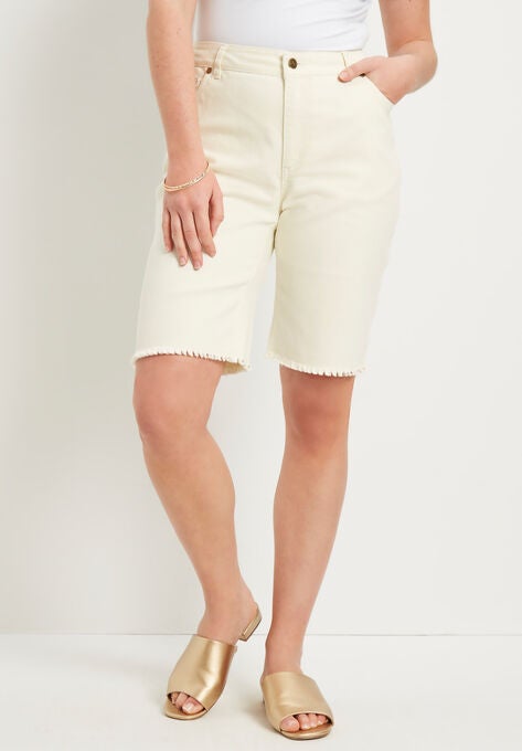 Curvie Fit Denim Shorts, IVORY, hi-res image number null
