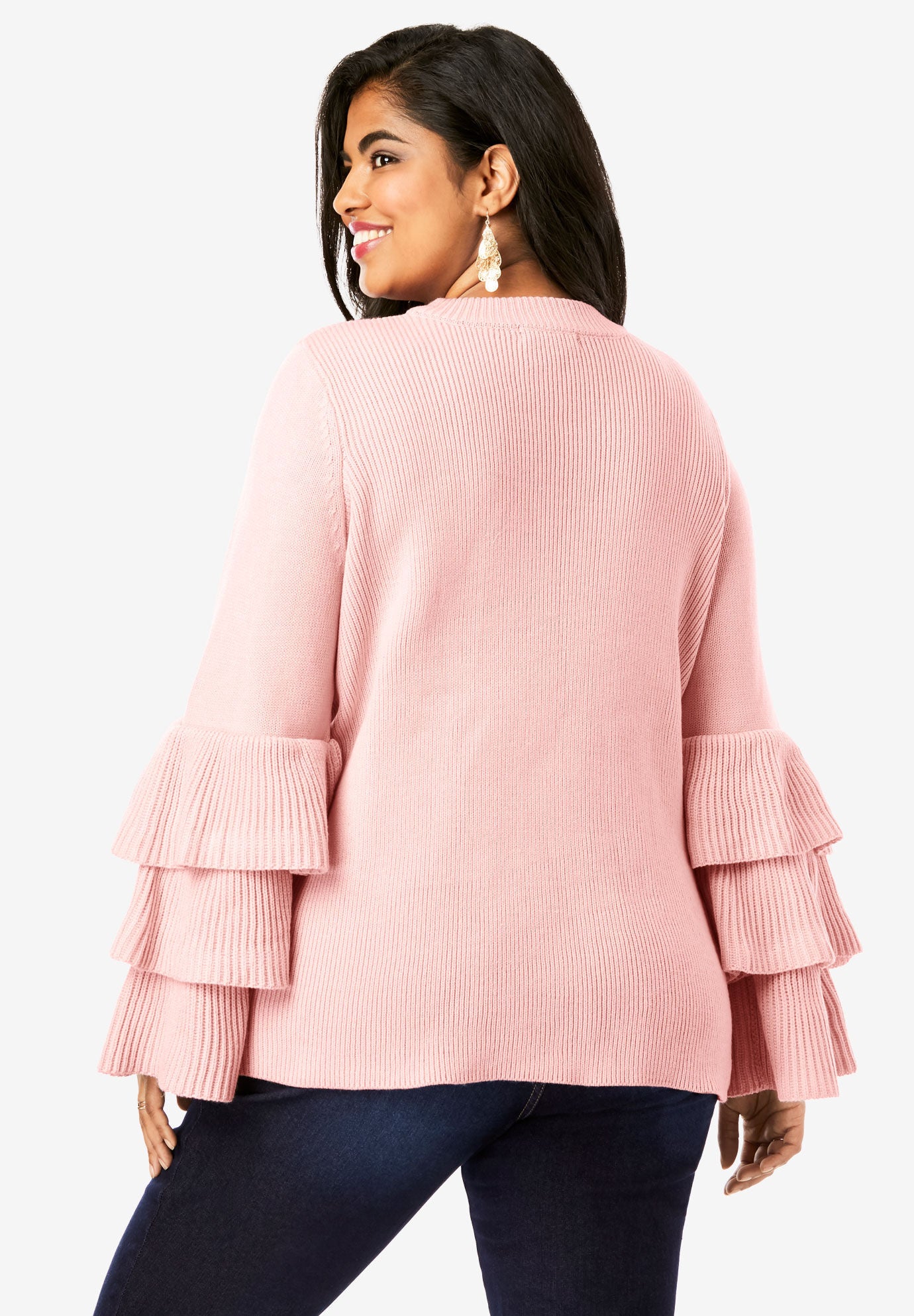 Tiered Sleeve Sweater, SOFT BLUSH, on-hover image number 1
