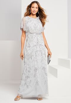 Plus Size Beaded Capelet Maxi Gown – Glam Evening Dress