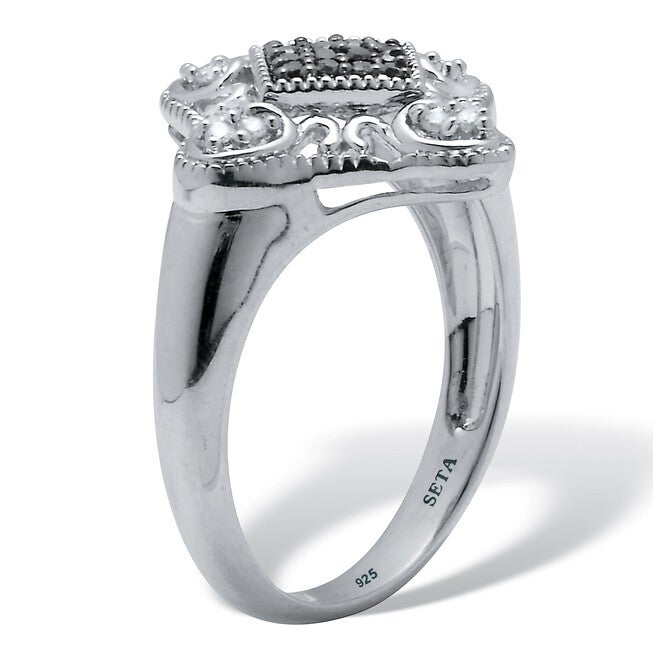 .21 TCW Black and White Diamond Sterling Silver Vintage-Inspired Diamond Ring, WHITE, on-hover image number 1