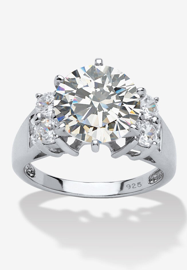 4.66 Tcw Round Cubic Zirconia Ring In Platinum-Plated Sterling Silver, SILVER, hi-res image number 0