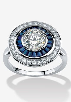 3.46 Tcw Round Cz And Sapphire Circle Ring In Platinum-Plated Sterling Silver