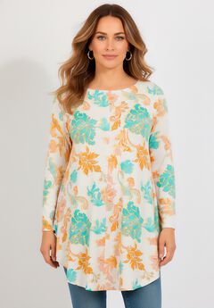 Plus Size Boatneck Swing Ultra Drape Tunic Top