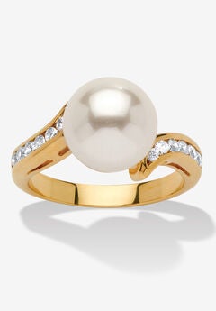 .16 Tcw Round Simulated Pearl Cubic Zirconia Accent Yellow Gold-Plated Ring