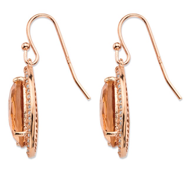 18.42 TCW Simulated Morganite Rose Gold-Plated Sterling Silver Halo Earrings, PINK, on-hover image number 1