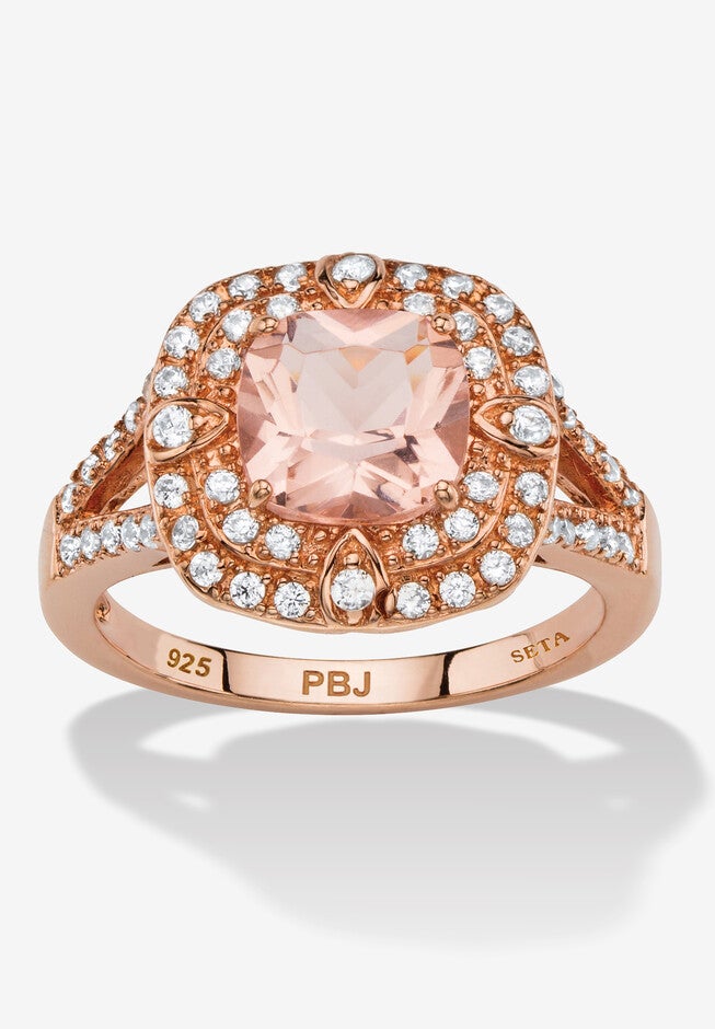 2.03 Tcw Simulated Pink Morganite And Cz Rose Gold-Plated Sterling Silver Ring, PINK, hi-res image number 0