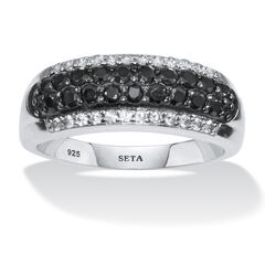 .22 TCW Round Black Spinel and Cubic Zirconia Sterling Silver Engagement Ring