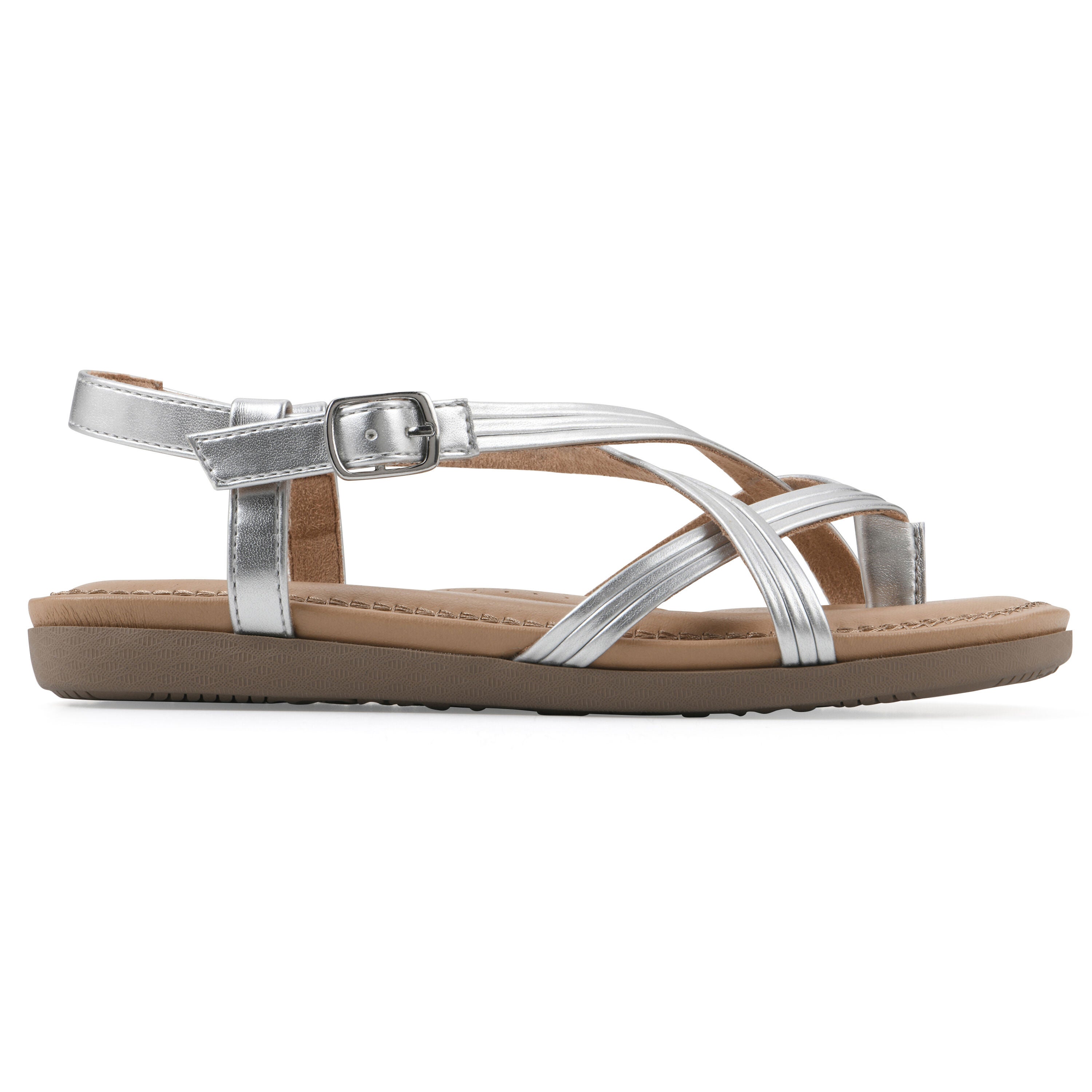 Frania Strappy Flat Sandal, SILVER SMOOTH, alternate image number 2
