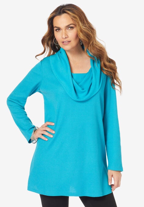 Cowl-Neck Thermal Tunic, SOFT TURQUOISE, hi-res image number null