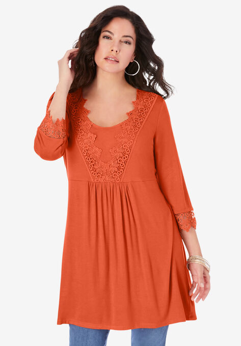 Lace-Applique Fit-and-Flare Ultra Femme Top, GRENADINE, hi-res image number null