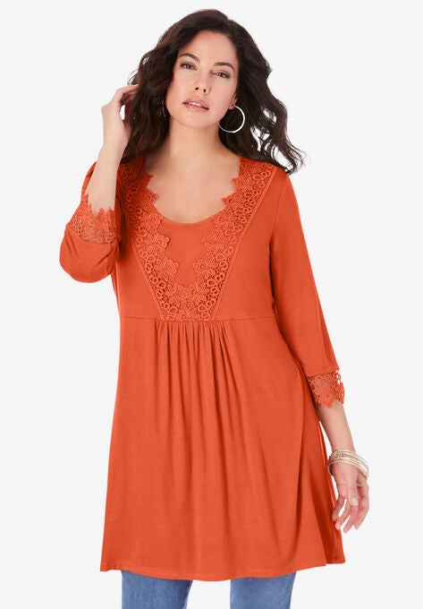 Lace-Applique Fit-and-Flare Ultra Femme Top, GRENADINE, hi-res image number null