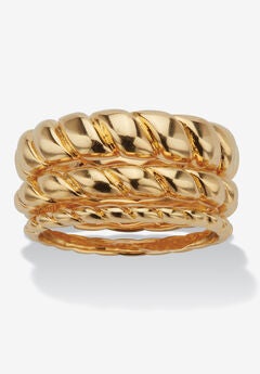 14K Gold-Plated 3-Piece Ring Set Jewelry