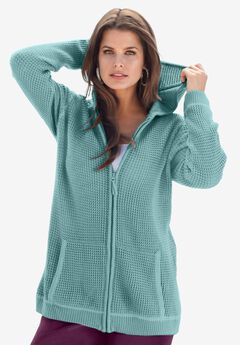 Plus Size Waffle Knit Zip Hoodie