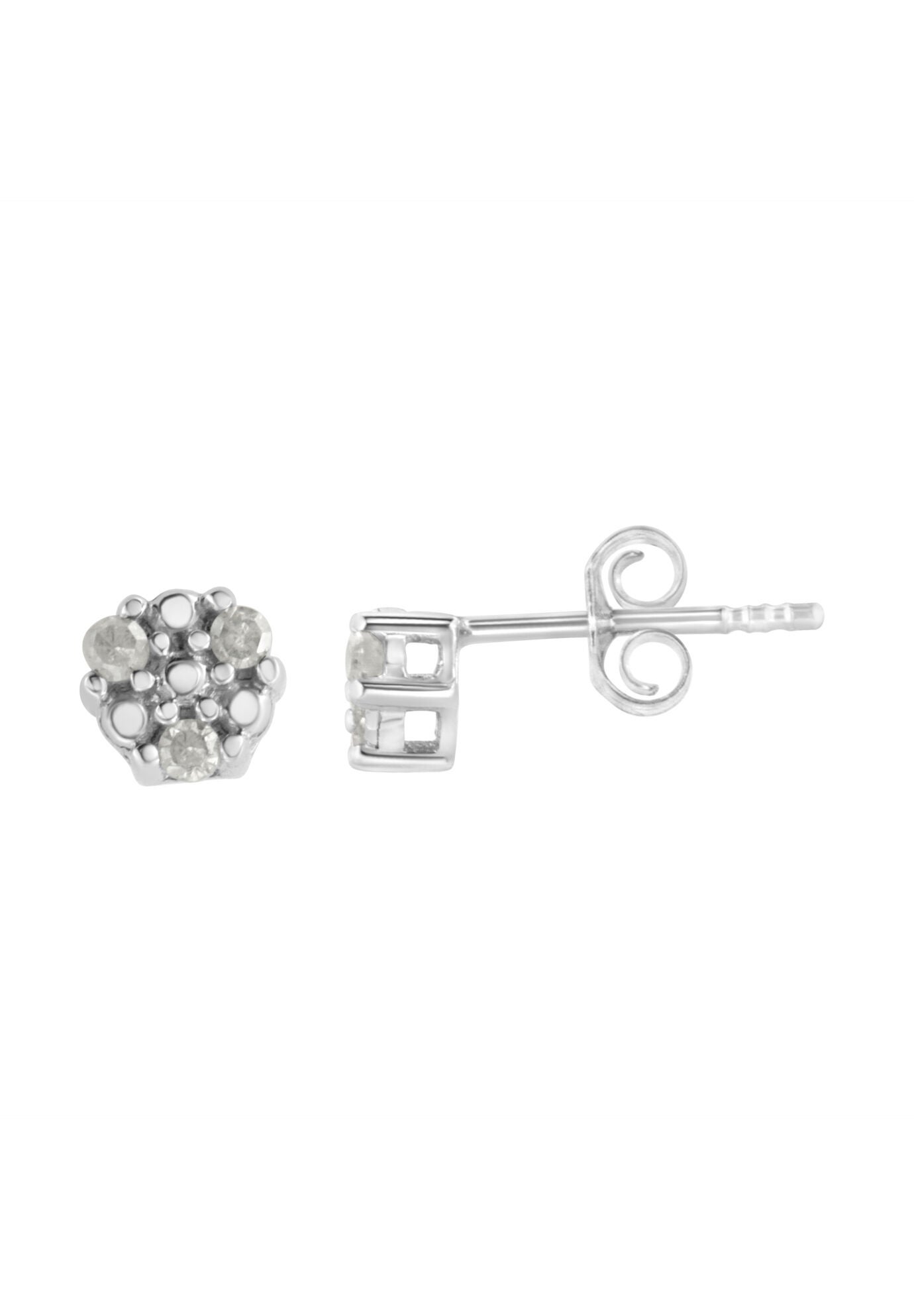 Silver 1/10 Cttw Prong Set Round-Cut Trio Diamond Stud Earrings, , on-hover image number 1