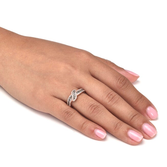 .50 TCW Diamond 14k Rose Gold-Plated Sterling Silver Crossover Ring, WHITE, alternate image number 2