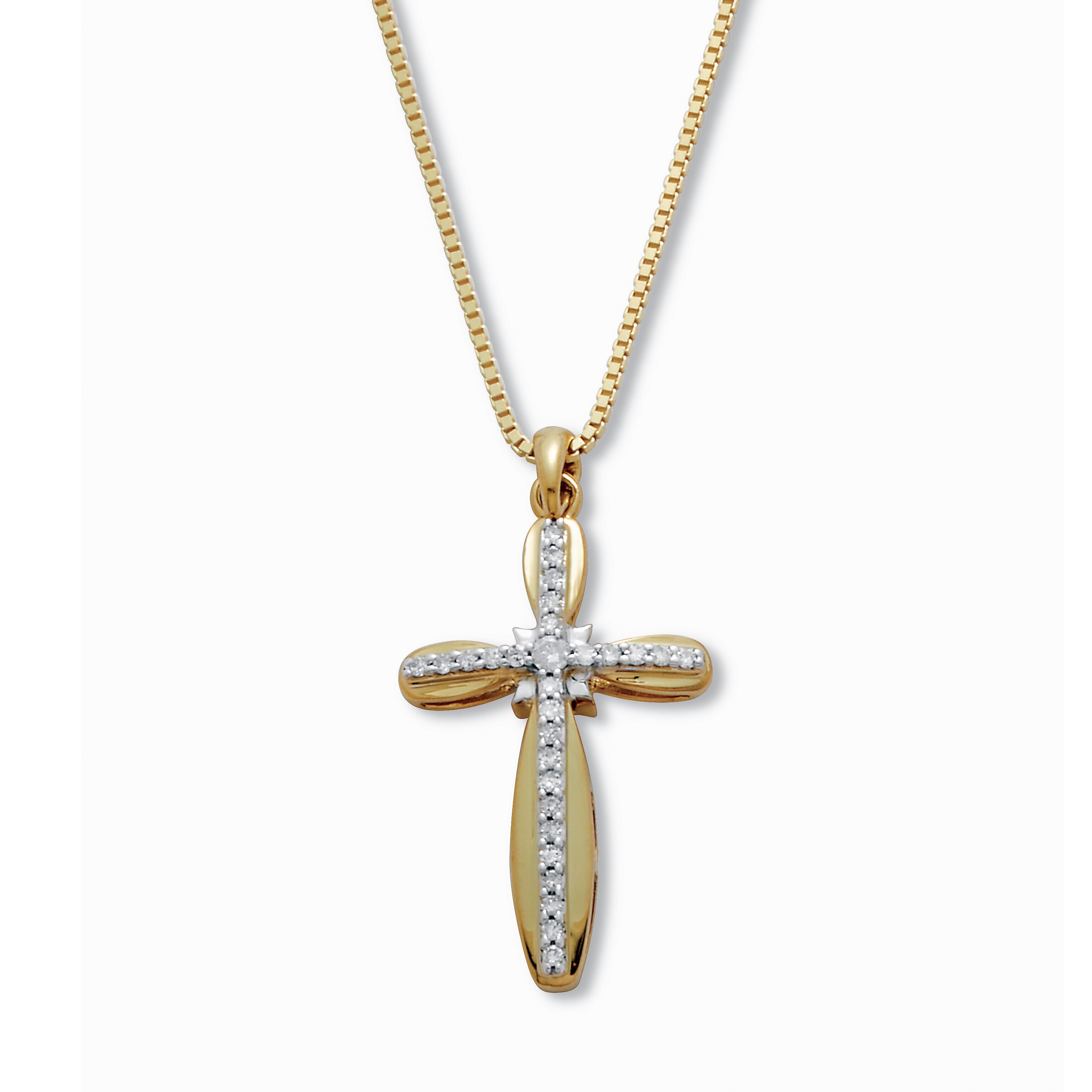 .16 TCW Diamond 18K Gold-Plated Sterling Silver Cross Pendant 18 Inches, WHITE, hi-res image number 0