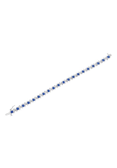 Sterling Silver Gemstone & Round Diamond Tennis Bracelet Blue Sapphire September Birthstone, , alternate image number null