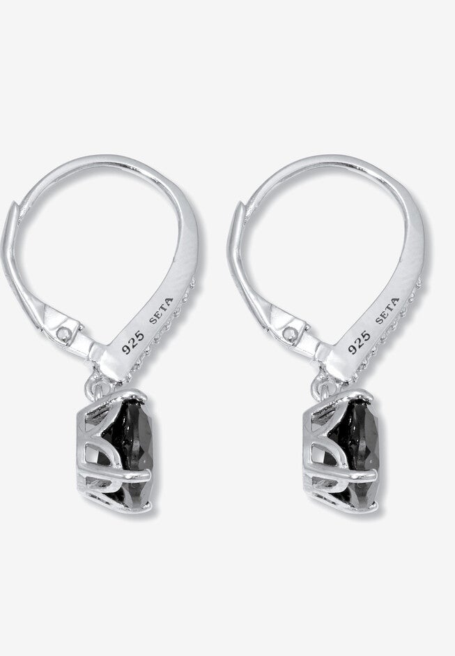 .14 Tcw Cushion Cut Genuine Black Spinel Sterling Silver Hoop Earrings, 22Mm, , on-hover image number 1