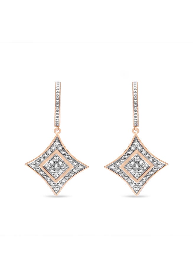 14K Rose Gold Over Silver Diamond Accent Dangle Rhombus Earrings, , on-hover image number 1
