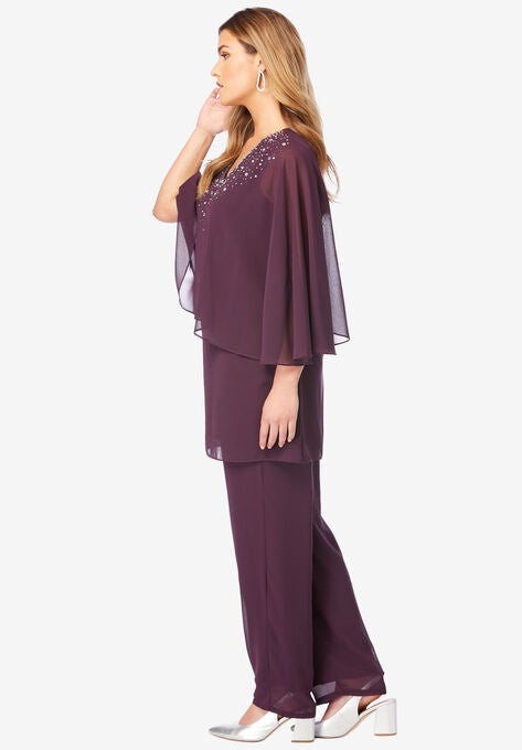Embellished Capelet Pant Set, , alternate image number null