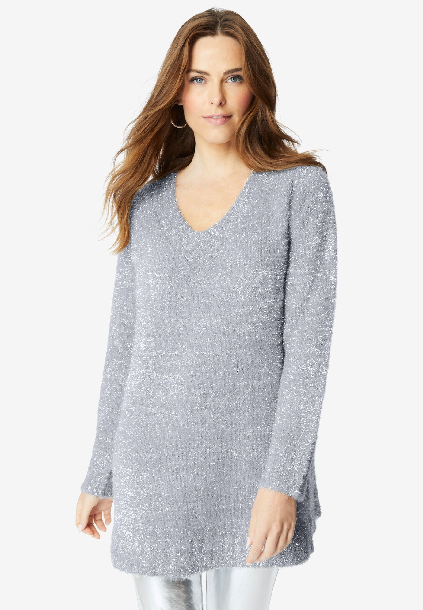 Metallic Eyelash Sweater., SILVER SHIMMER, hi-res image number 0