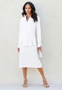 Plus Size Long Sleeve Shawl-Collar Jacket & Sheath Skirt Set – 2-Piece Suit