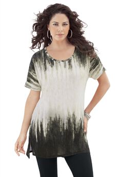 Plus Size Printed Slub Tunic Top