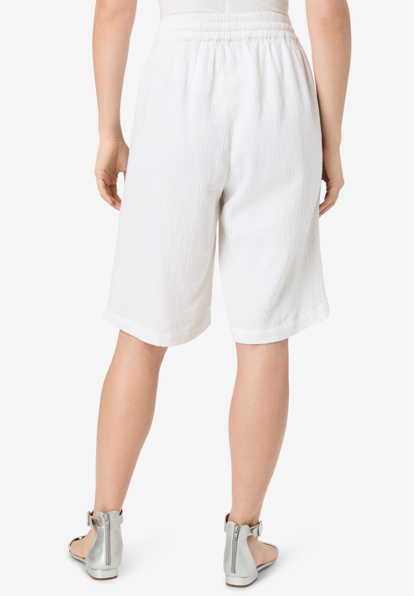 Cotton Bermuda Shorts, WHITE GEO EMBROIDERY, on-hover image number 1