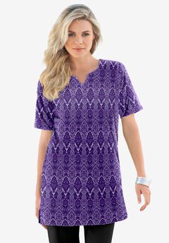 Print Notch Neck Soft Knit Tunic