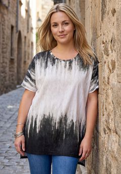 Plus Size Printed Slub Tunic Top