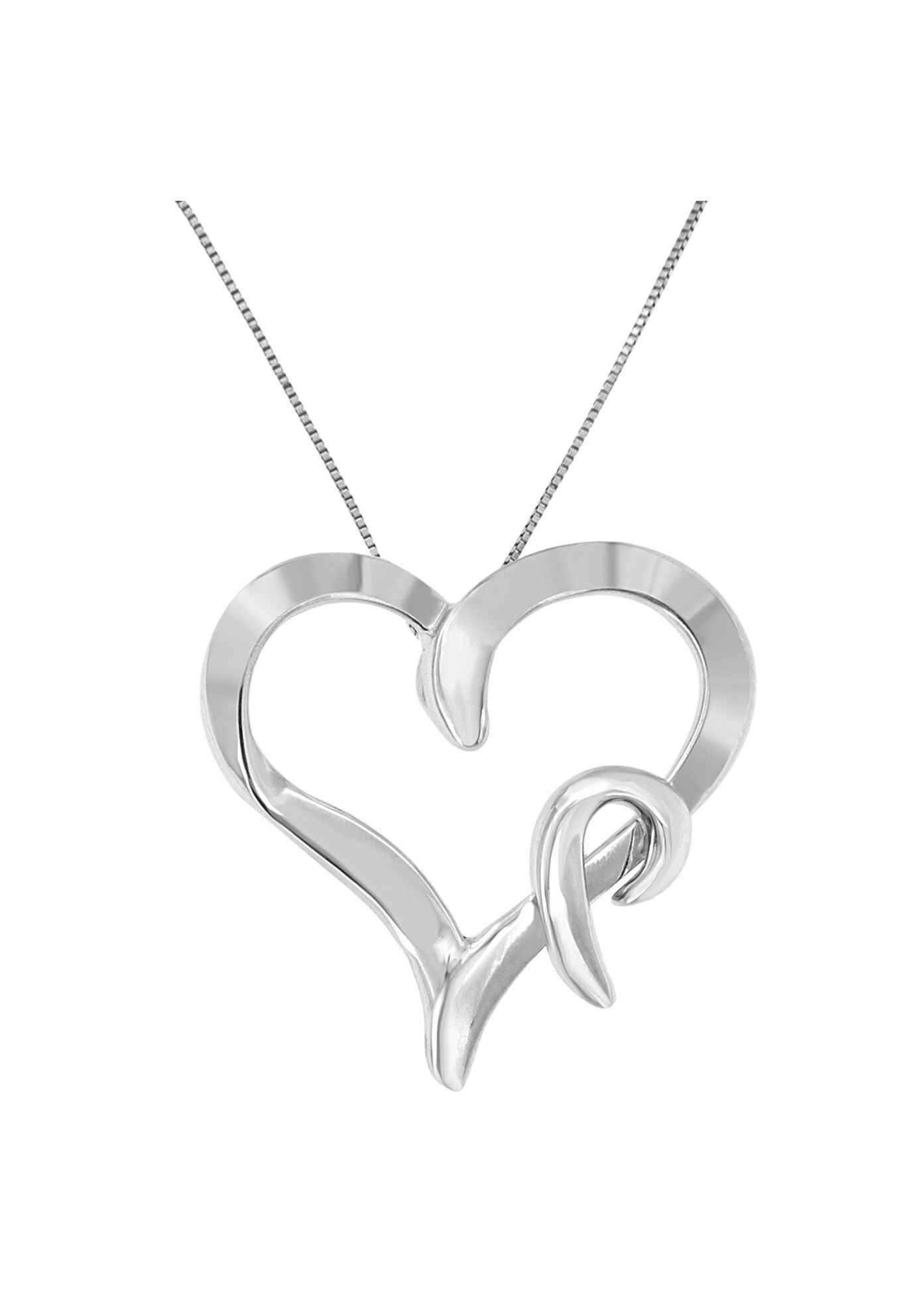 Silver Heart Shaped Pendant Necklace, , on-hover image number 1