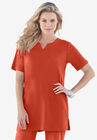 Notch-Neck Soft Knit Tunic, COPPER RED, hi-res image number null