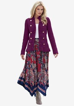 Plus Size Military-Inspired Ribbed Cardigan Sweater