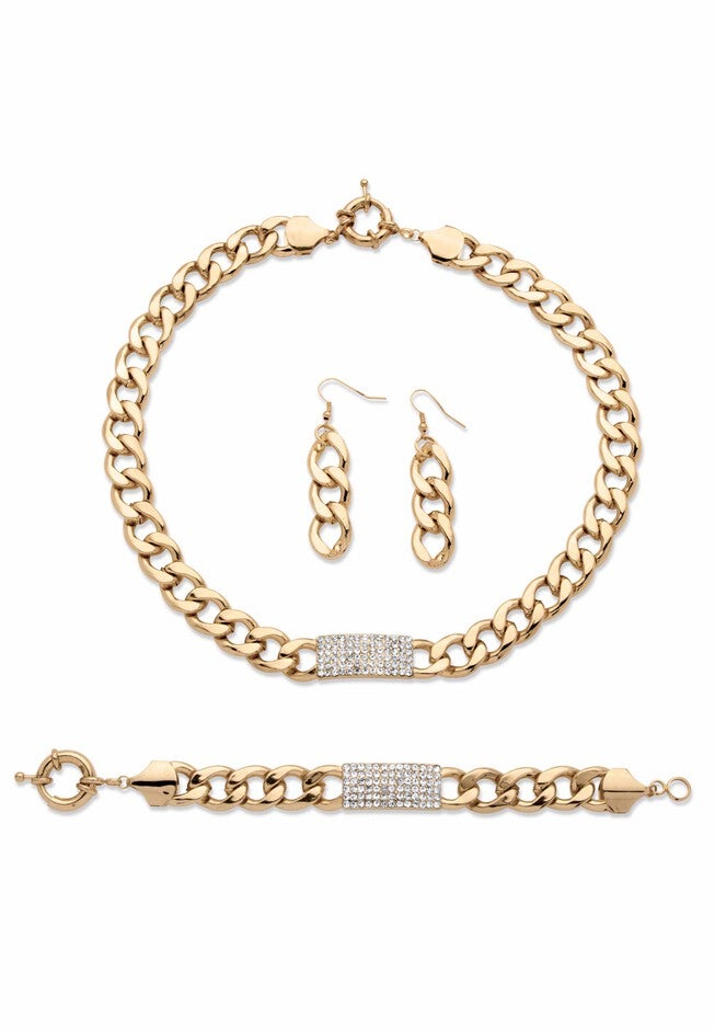 Crystal & Gold Link Necklace, Bracelet & Earring Set, , alternate image number null