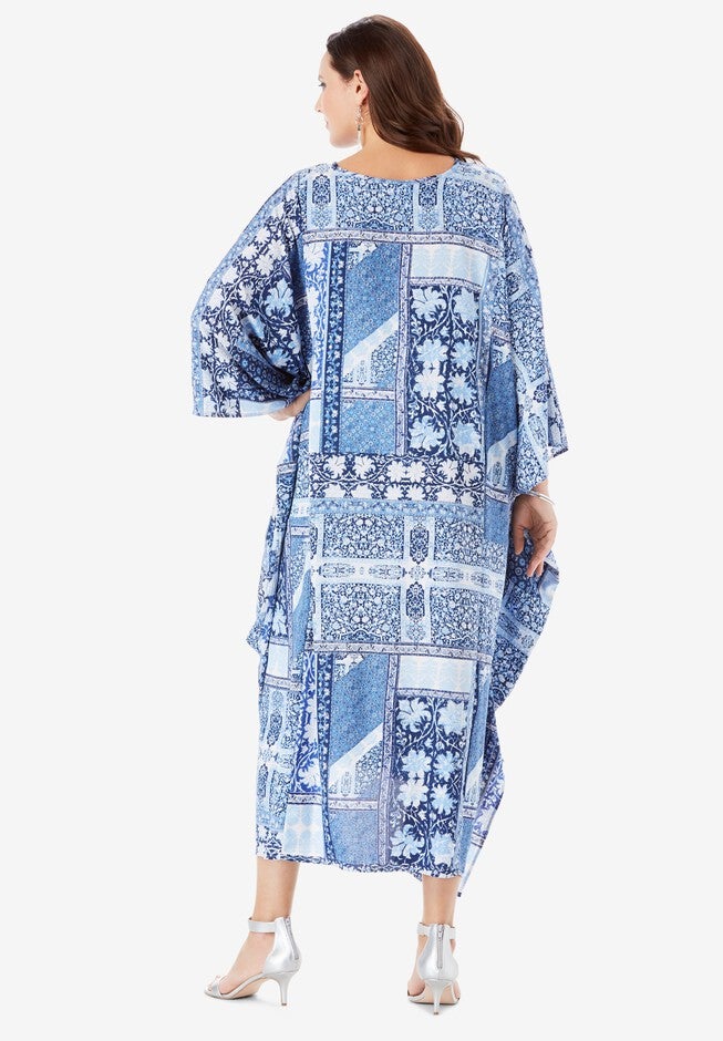 Georgette Caftan Dress with Kimono Sleeves, , on-hover image number null