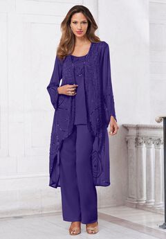 Plus Size Beaded Georgette 3-piece Pant Set – Formal Wear