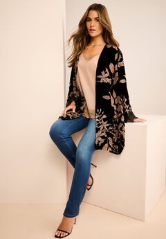 Plus Size Velour Embroidered Kimono