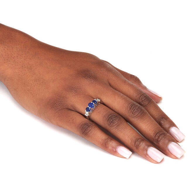 1.31 TCW Genuine Blue Sapphire and Diamond Accent Sterling Silver 3-Stone Ring, BLUE, alternate image number 2